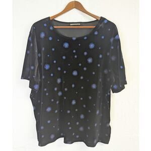 Vtg Whimsigoth Velvet Top Womens XL Black Blue Glitter Stars Celestial 1990s